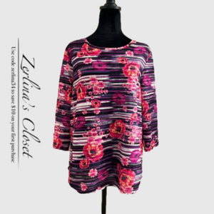 Leo & Nicole Floral 3/4 Sleeve Polyester Top L